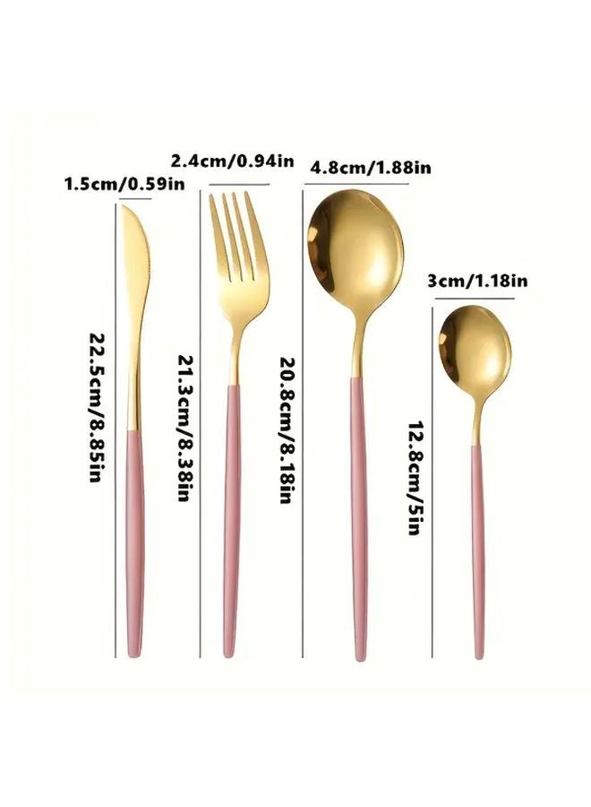 Pink And Golden 16 Pcs Stainless Steel Cutlery Set For 4 Dishwasher Safe - Image 3